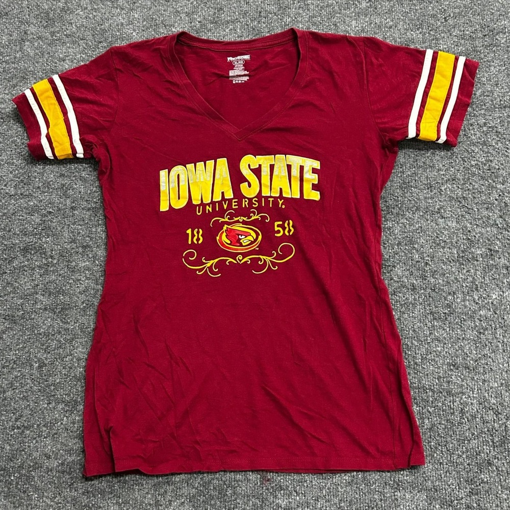 ProEdge T-Shirt Womens XL Red Iowa State University V-Neck Varsity Stripe Cotton